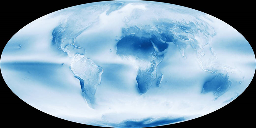 A global map of the Earth showing cloud coverage.