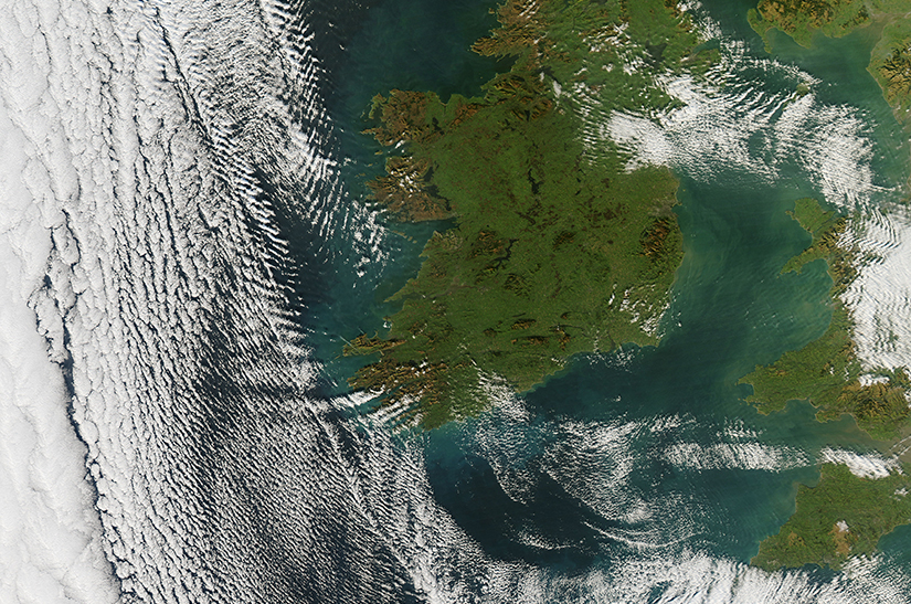 Clouds over Ireland as seen from space.