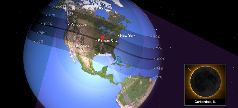 A visual of the Earth and the eclipse path.