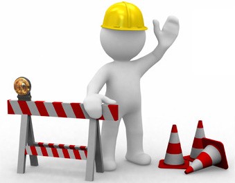 A graphic of a person at a construction site, stopping traffic