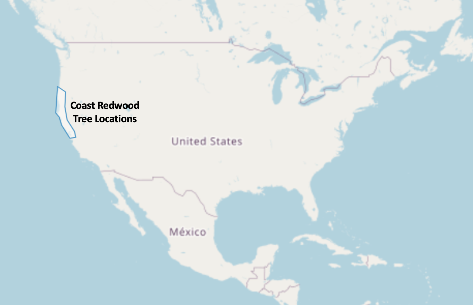 A map of North America with a region in Gulf Coast of the United States outlined.