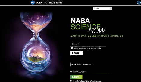 Screenshot of landing page for NASA Science Now portal.