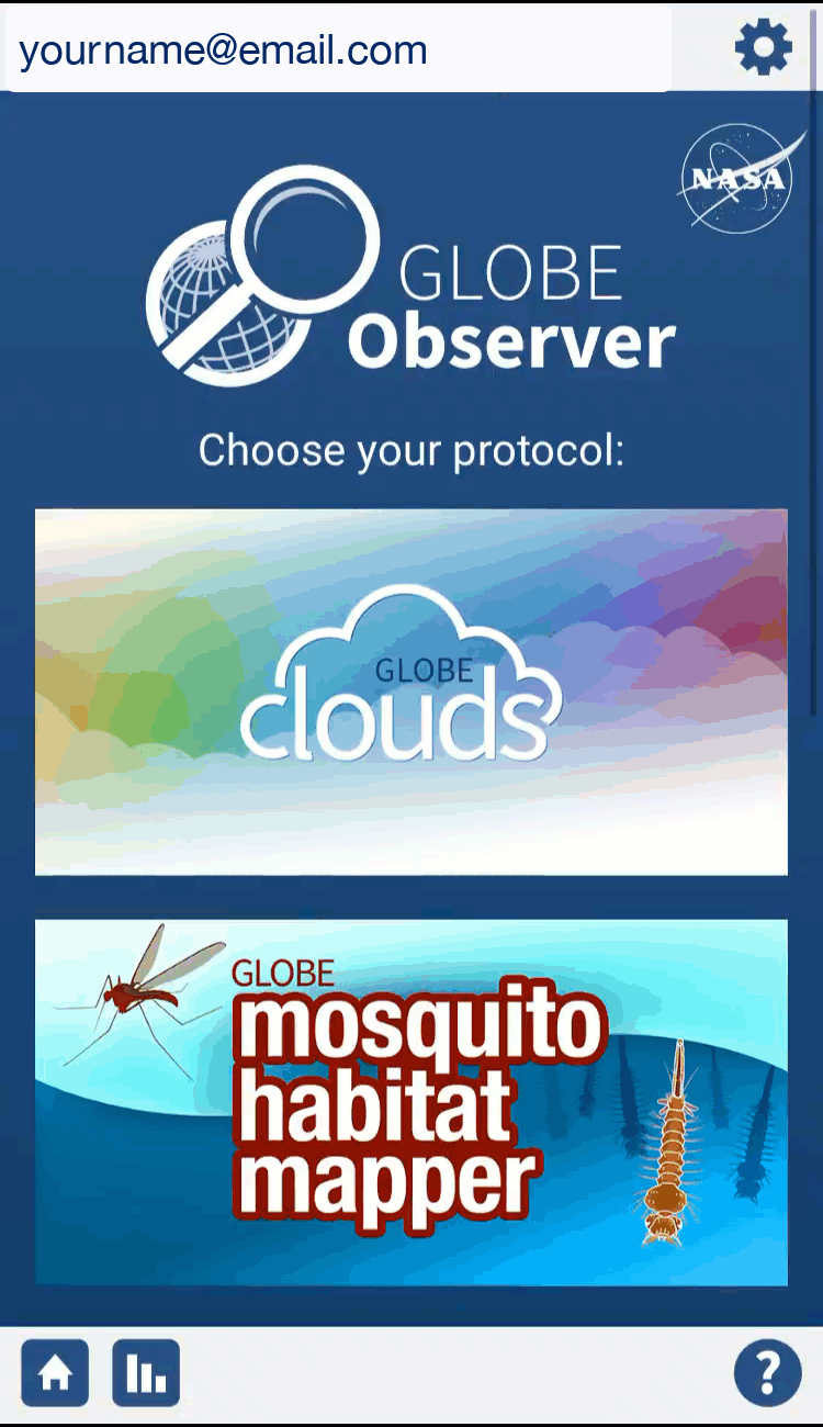 Animation showing how to change the language in the GLOBE Observer app.