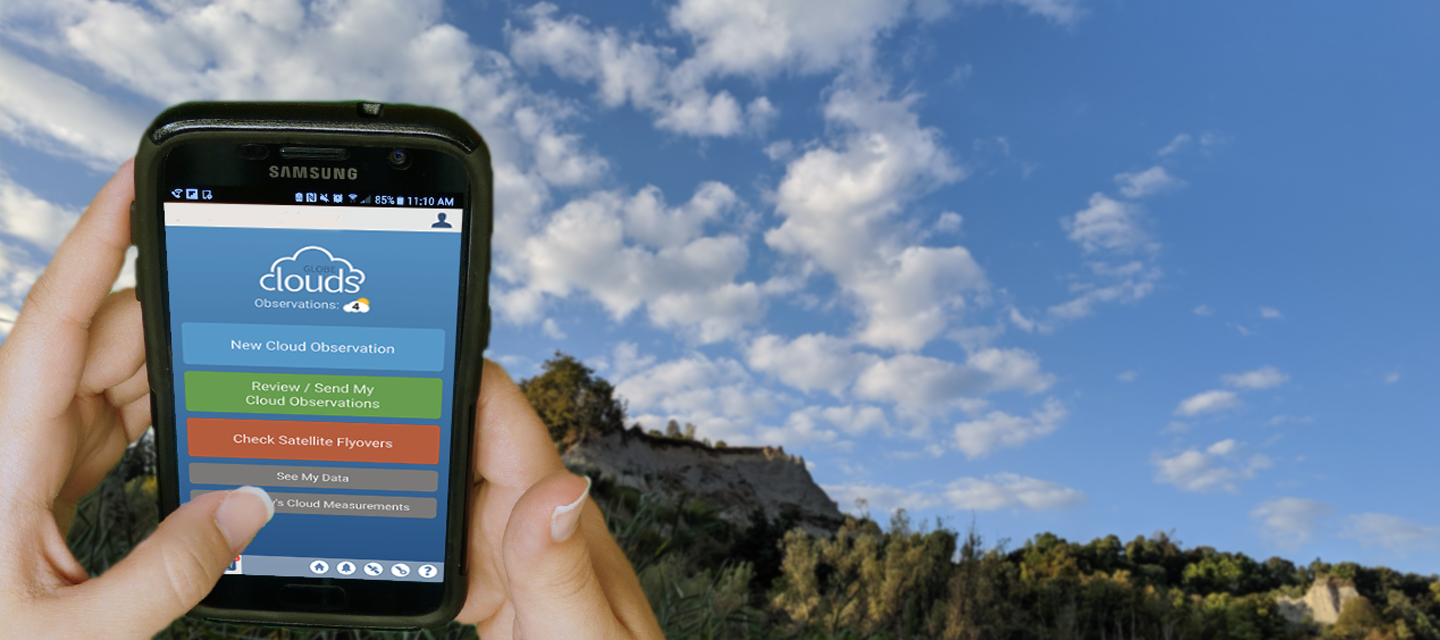 Hands holding phone with Clouds tool