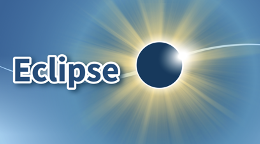 Gráfico para seleccionar la herramienta Eclipse en la aplicación GLOBE Observer: una imagen de un Sol eclipsado con la corona y el texto 