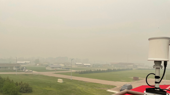 Smoke in the skies near the Sitting Bull College, South Dakota.