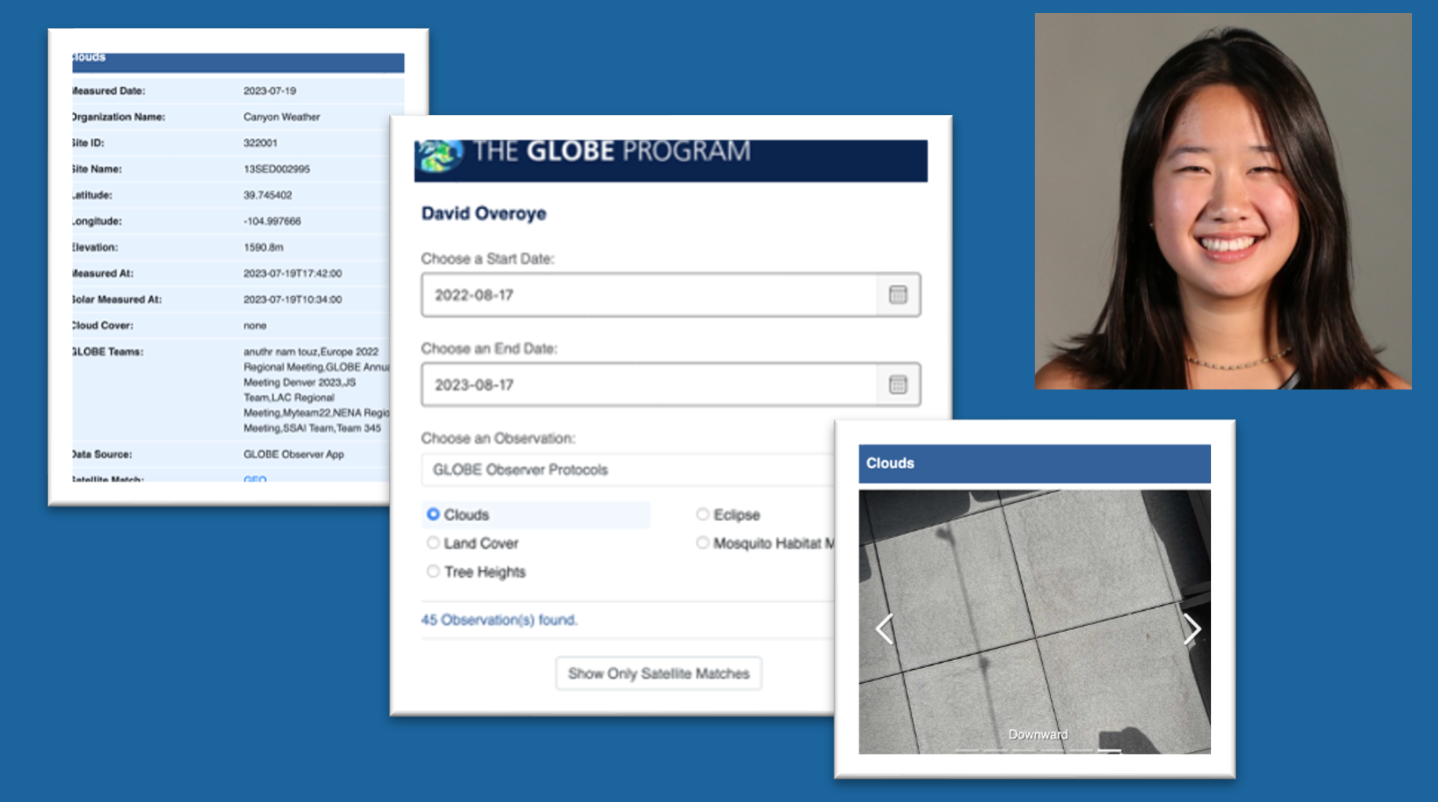Image of Angelina Tsai with screenshots of her improvements to the My Observations page