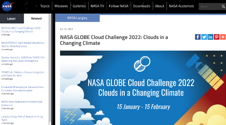 Screenshot of feature article about the cloud challenge on the NASA Langley website