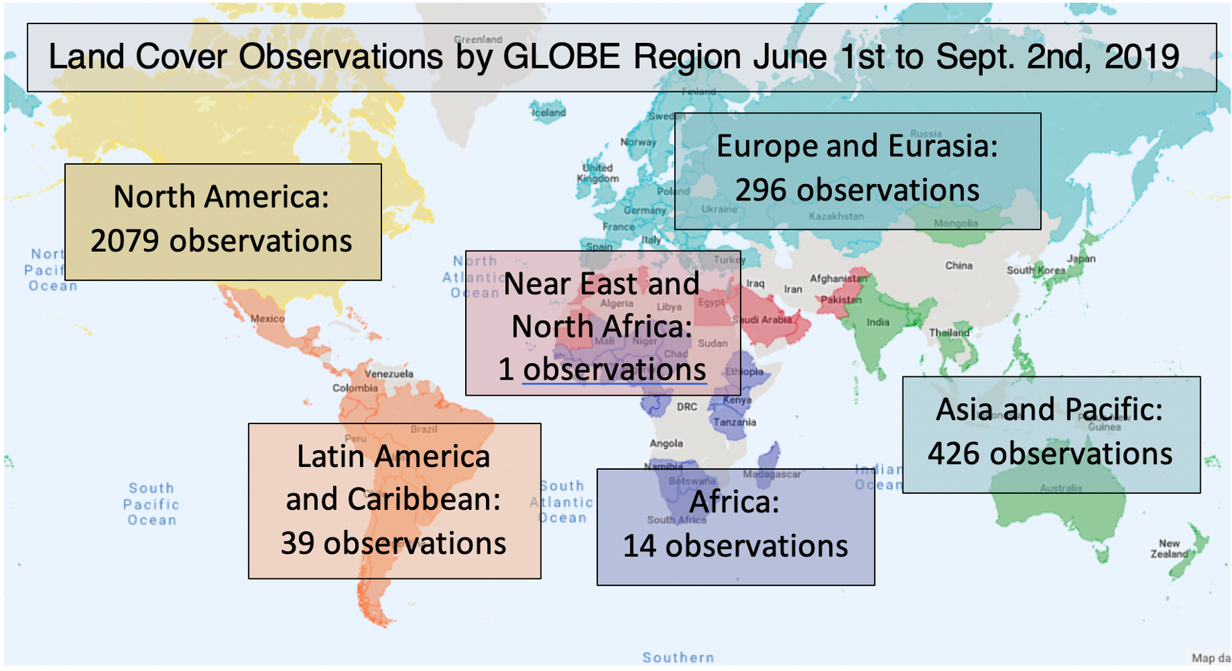 Infographic with final totals for GO on a Trail worldwide observations.