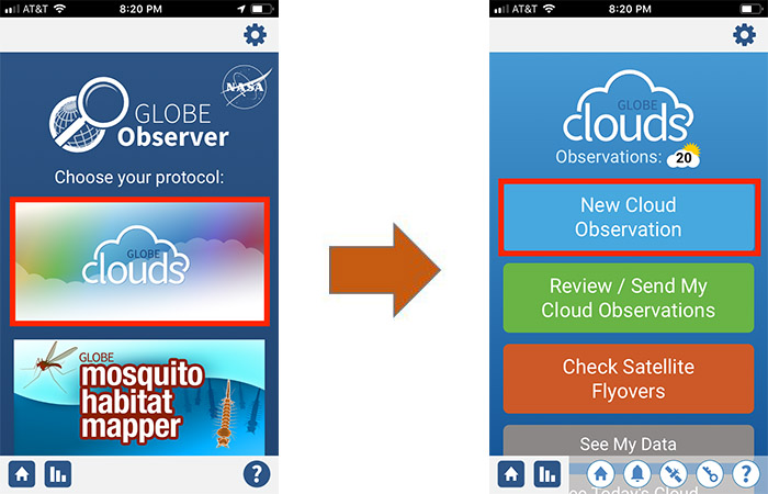 GLOBE Observer app screens