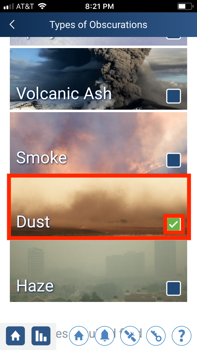 Dust option in the GLOBE Observer app