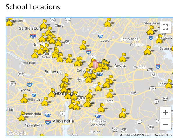 Map with icons showing school locations.