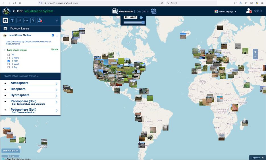 GLOBE Visualization System showing land cover photos