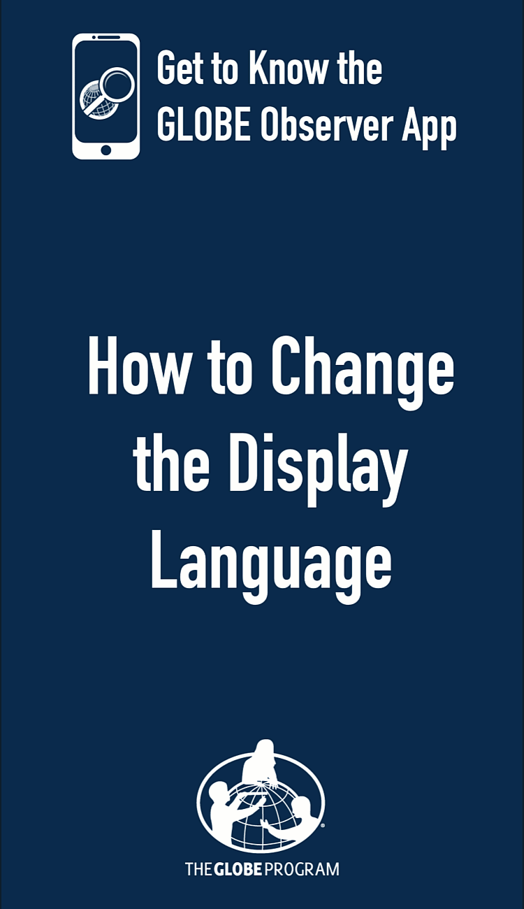Animation showing how to change the language in the app: Go to settings, scroll down to "Change Language," then choose the language you would like from the list.