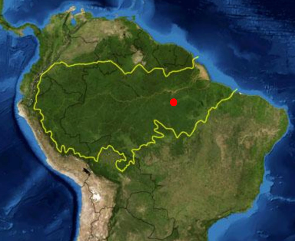 Map showing the northern portion of South America, including colors indicating land cover.